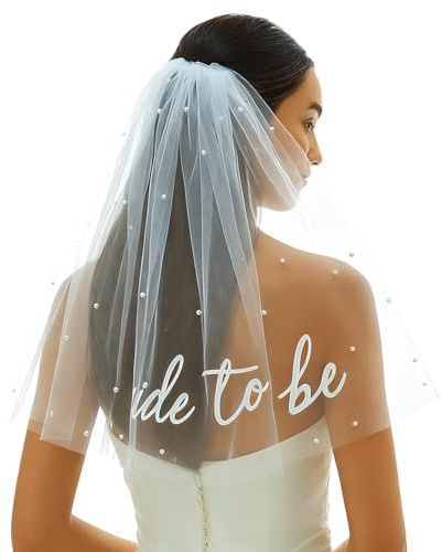 Bride to Be Veil, White Wedding Veil for Bride with Hair Clips and Pearl Embellishments, Hen Party Accessories for Bridal Shower Engagement Wedding Bachelorette Party