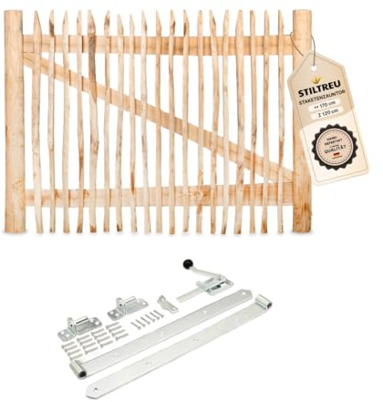 STILTREU Classic Staketenzaun-Tor Set (silber) aus Edelkastanie (Breite 170 cm x Höhe 120 cm)