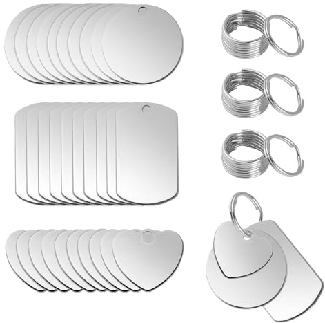 sitengjun 30 pieza llavero en blanco,Colgantes de acero inoxidable en blanco,Placa de colgante de perro,Para collares y chapas identificativas DIY