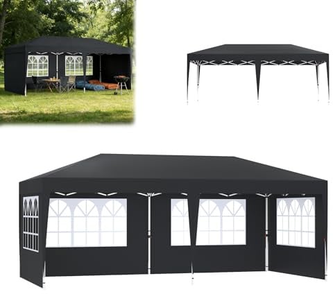 Froadp Pavilion 3x6 m Wasserdicht Faltpavillon mit Seitenwänden Winterfest Höhenverstellbares Partyzelt UV-Schutz Klappbarer Gartenpavillon mit Fenstern Reißverschlusstür und Tragetasche, Anthrazit