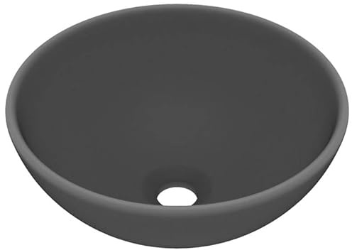 Lavabo de luxe en céramique – Lavabo rond mat gris foncé 32,5 x 14 cm – Céramique de qualité supérieure pour salle de bain et WC d'invités – Durable et facile d'entretien