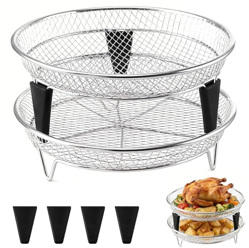 Airfryer Zubehör Gitter, 2pcs Edelstahl 304 Gitter Für Heißluftfritteuse, Stapelbares Heißluftfritteuse Zubehör Airfryer Grillrost Mit Erhöhte Fußpolster, Spülmaschinenfest, Für Öfen, Mikrowellen (18*