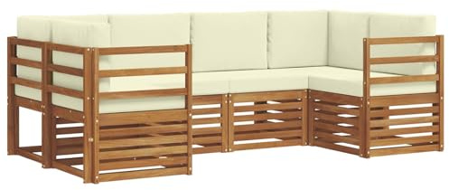 vidaXL Sofagarnituren 6 pcs Natur und Creme Massivholz Akazie, Garten und Terrasse, modernes Outdoor-Sofa, gemütliche Lounge, langlebige Sitzgruppe