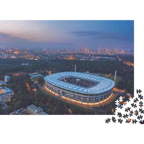 Stadion bei Dämmerung Stadtbild Puzzle | Hochwertig Nachhaltig Farbenfroh Detailreich Stressabbau Legespiel | Für Erwachsene & Kinder ab 12 Jahren | 52x38cm 1000 Teile | Blaues Stadion Motiv