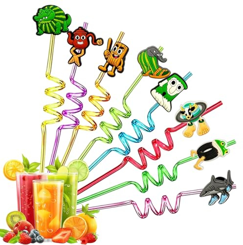 OPVYAEU 8 Pezzi Cannucce Riutilizzabili Bambini a Tema Brainrot, Cannucce a Spirale Colorate per Decorazioni Compleanno e Feste, Gadget Divertenti per Ragazzi, Cannucce in Plastica Alimentare