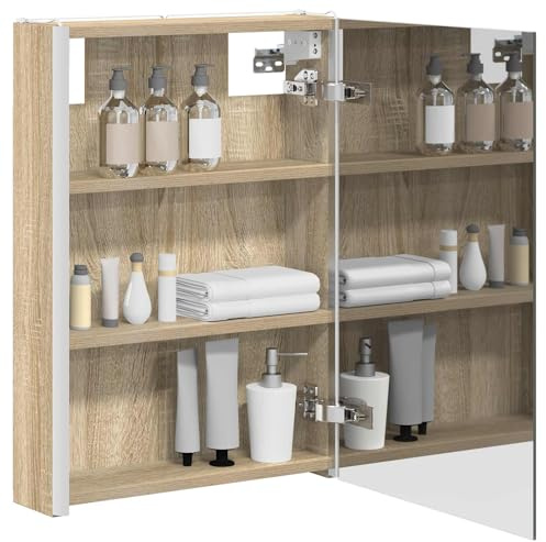 vidaXL Badezimmerspiegelschrank Sonoma-Eiche 43 x 11,5 x 60,5 cm, Stylischer Badezimmeroberfläche, Wandspiegel, Cooles Stauraum, Moderne Vanity, anpassbare Beleuchtung, Platz sparen