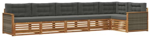 vidaXL Outdoor-Sofagarnitur mit Kissen 6 pcs Natur und Anthrazit, Patio-Sofa, langlebige Gartensitzmöbel, modernes Lounge-Set für Komfort im Freien