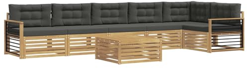 vidaXL Outdoor-Sofagarnitur mit Kissen 7 pcs Weiß und Anthrazit, Lounge-Sofa für die Terrasse, modernes, wetterfestes Gartenmöbel-Set für Bequeme Sitzgelegenheiten