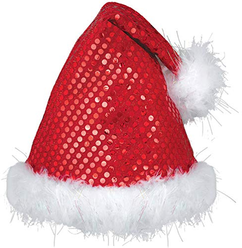 Amscan 393219-55 - Mütze Weihnachtsmann, mit Pailletten, rot-weiß, Nikolaus, Santa Claus, Weihnachten, Heilig Abend, Fasching, Karneval, Mottoparty
