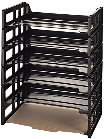 Office Depot 30% Recycled Ribbed Bottom Stackable Letter Trays, Black, Pack of 6, 10415