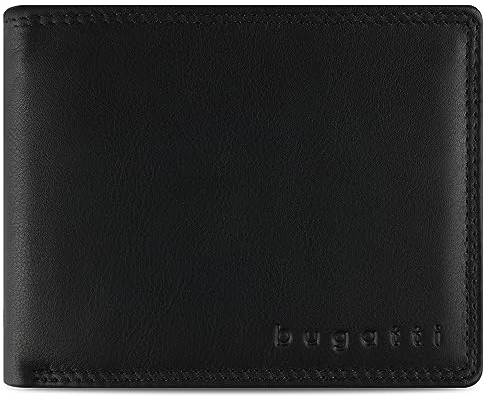 bugatti Simbiosi Geldbeutel Männer mit RV-Fach Leder 9 CC - Geldbörse Herren - Portmonaise Portemonnaie Portmonee Brieftasche Wallet Ledergeldbeutel, Schwarz