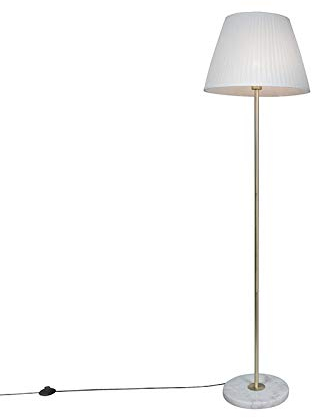 Qazqa - Retro Retro Stehleuchte I Stehlampe I Standleuchte I Lampe I Leuchte Messing mit Plissee Schirm creme 45 cm - Kaso I Wohnzimmer I Schlafzimmer - Stahl Rund - LED geeignet E27