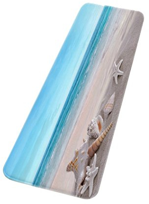 A.Monamour Badematten Badteppiche Badvorleger Blauer Ozean Starfish Muschel Muschel Urlaub Strand Meer Landschaft Nautisch Thema Mikrofaser Flanell Anti-Rutsch Bad Matten Teppiche Für Dusche Zubehör