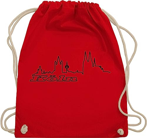 Turnbeutel Rucksack - Köln Skyline - Unisize - Rot - stadt koln stoffbeutel städte koeln beutel country kölle beuteltasche kölner tasche stoffsackerl bags turnsackl sportbeutel turnsack bag