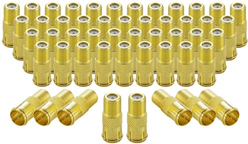 Poppstar 50x SAT F-Quickstecker (Coax Schnellverbinder: F-Buchse auf F-Stecker) Kupplung für Koaxialkabel - Antennenkabel, vergoldet