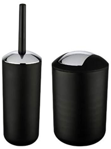 WK Brasilia Matt Enclosed Plastic Toilet Brush and Bathroom Bin Set (Black)