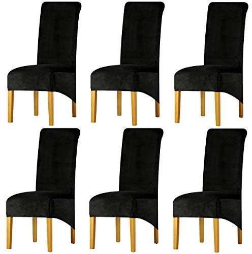 LANSHENG Stretchy XL Stuhlbezüge für Esszimmerstühle, Stretch Spandex mit Gummiband Stuhlbezug,Velvet Large Dining Chair Schonbezüge für Restaurant Hotel Party Bankett (Schwarz,6er Set (Groß))