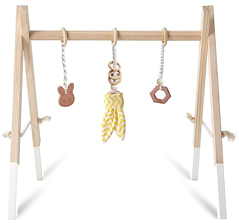 Caudblor Spieltrapez Holz Babyspielzeug Puzzle Gym inkl. Anhänger Babygymnastik aktiv Spielzeug Babyzimmer Kinderzimmer Dekoration
