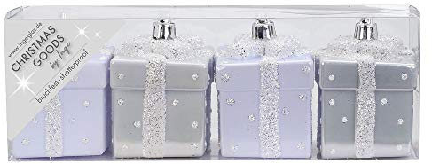 4 STK. Kunststoff Geschenkbox 6,5cm bruchfest Christbaumkugeln Christbaumschmuck Deko Weihnachtskugeln Weihnachtsschmuck Baumschmuck Set Weiß Mix