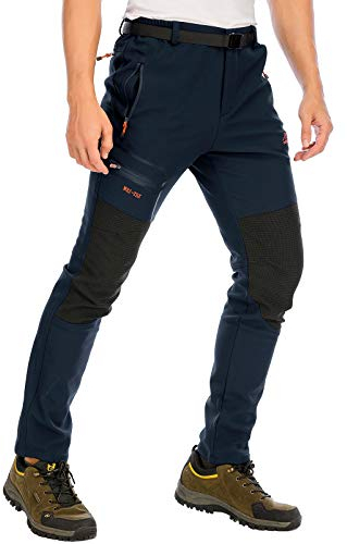 DAFENP Herren Wanderhose Skihose Wasserdicht Softshellhose Winddicht Winter Outdoorhose Snowboardhose Warm Gefüttert Trekkinghose MSKZ1662M-DarkBlue1-XL