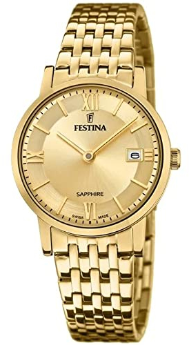 Festina Uhr Für Damen F20021/2 Swiss Made Gold Edelstahl Case GoldEdelstahl Band