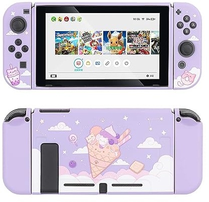 GeekShare Lavender Schutzhülle Kompatibel mit Nintendo Switch, TPU Slim Case Cover Fit Schalterkonsole und Joy-Con (Ice Cream Cat) [Videospiel]