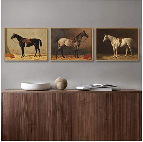 MULMF Vintage Horse Poster Antike Horse Farm Tiere Leinwand Malerei Drucke Pferd Wandkunst Bild für Wohnzimmer Dekor 30x40cmx3 ungerahmt