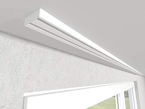 Market-Alley Vorhangschiene Aluminium Weiß Gardinenschiene ; 2-/ 3-/ 4-läufig ; 120cm-600cm. Für Kräuselband Gardinen oder Schiebevorhang (2-läufig ; 320cm ; nur Gardinenschiene)