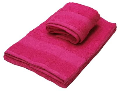 Daltex Set 1+1 Asciugamano Viso più Asciugamano ospite in Spugna Puro Cotone Pettinato da 500gr/metro Quadro, FUCSIA