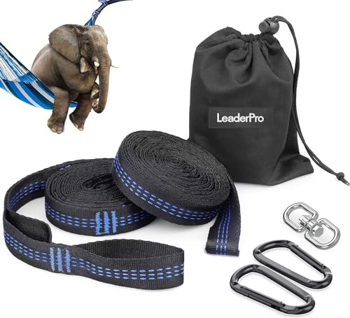 LeaderPro Hängematten Gurte (2er Pack), 3m x 2,5cm, Max 500 kg, Baum Schaukel Befestigung für Camping-Hängemattenzubehör, Blau