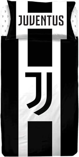Juventus hermet FC Bettwäsche für französisches Bett, Bettlaken für französisches Bett, schwarz-weiß, Bettlaken, Spannbettlaken, Kissenbezug, 100% Reine Baumwolle, offizielles Produkt