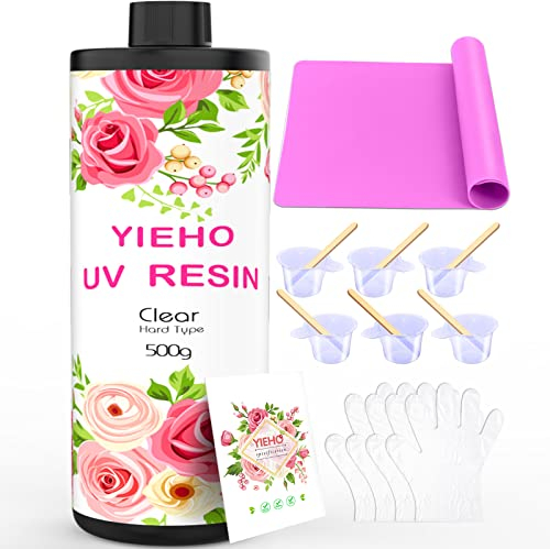 YIEHO 500g UV Harz Kit-Bulk Kristallklare harte UV schnell aushärtende Epoxidharz Versorgung mit Matte für Handwerksschmuck Herstellung