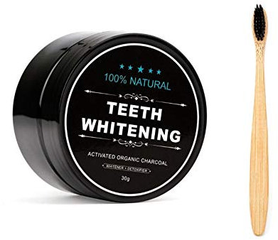 WUBLSYAN poudre de blanchiment des dents au charbon actif blanchiment des dents à la noix de coco naturel avec brosse en bambou, Alternative de dentifrice naturel, Teeth Whitening Powder (30G)