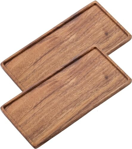 Vandroop Kleines Tablett Holz Serviertablett, Rechteckig Akazien Holz Mini Tablett Servierteller für Küchen-Set, Salz- und Pfefferstreuer, für Kaffee, Tee (25x11.8cm - 2 Stück)