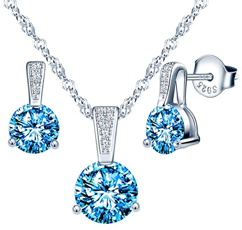 Yumilok Damen Halskette Ohrringe Schmuck Set Damen Halskette und Ohrringe 925 Sterling Silber mit Zirkonia Geschenke für Frauen Freundin Mama