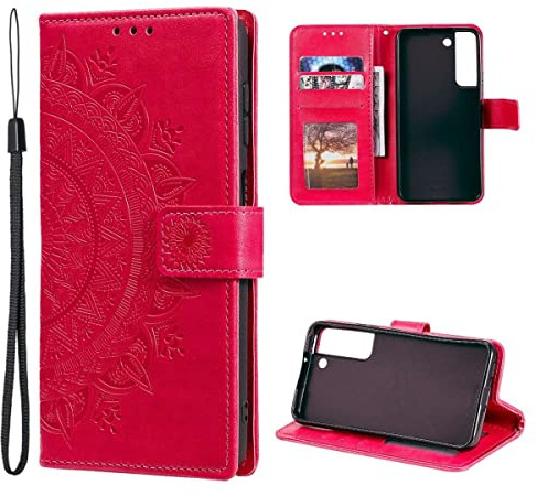CoverKingz Klapphülle kompatibel mit Samsung Galaxy S22+ (Plus) - Schutzhülle mit Kartenfach zum aufklappen - Klapphandyhülle Case klappbar Motiv Mandala Pink