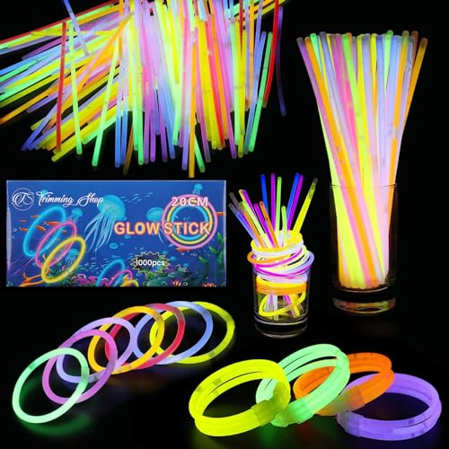 Trimming Shop Premium Glow Sticks with Connectors to make Neon Necklace Wrist Band Bracelets, Mixed Color Light Sticks for Kids Party Supplies, Christmas Decoration, Birthday, Wedding Favors, 1000pcs