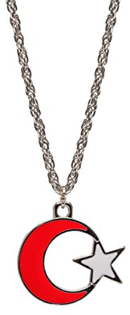 Gök-Türk Halskette Kette für Herren Unisex mit Anhänger Halbmond mit Stern Ay Yildiz - Silber, rot