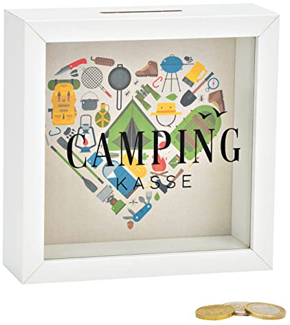 wunderschöne Spardose ,Reisekasse,Urlaubskasse,Campingkasse ,Camping aus Holz mit Abnehmbarer Rückwand zur Geldentnahme