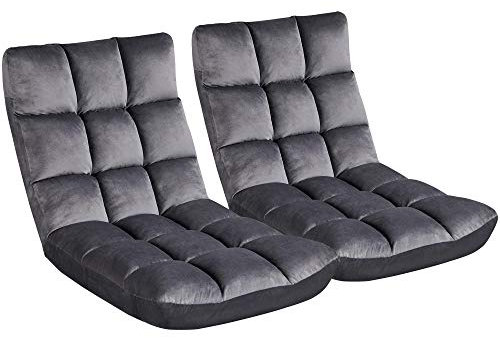 Yaheetech Floor Chair with Back Support, Comfy Floor Sofa for Adult, Floding Lounge Chair with 14 Adjustable Positions for Lounge, Gaming Reading and Meditation, 2 PCS, Gray