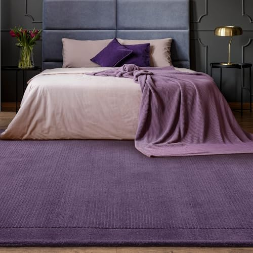 Lord of Rugs Teppich aus 100 % Wolle, für Wohnzimmer, Esszimmer, Schlafzimmer, handgefertigt, modern, eingefasst, Qualität, weicher York-Teppich (lila, mittelgroß, 120 x 170 cm)