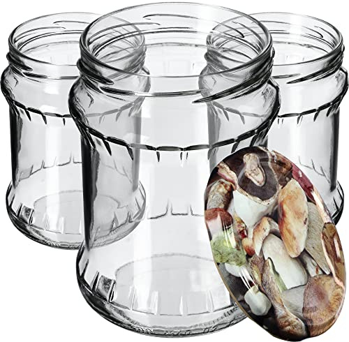 KADAX Einmachgläser 500ml, Vorratsgläser mit fi82 mm Schraubdeckel, Einkochgläser, Sturzglas zum Einmachen von Obst, Gemüse, Honig & Konserven, Einmachglas (Pilze, 8 Stück)