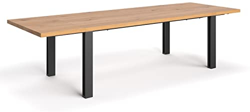 Familientisch Fold mit 50 cm Verlängerungen für das Wohnzimmer, Tischplatte aus Massivholz Eiche, Metallbeine, in verschiedenen Größen 120x100 cm (160x80)