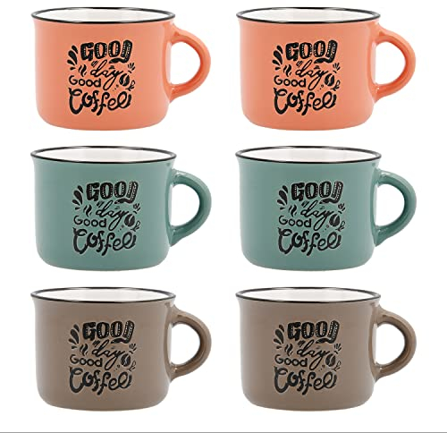 Quid Frappe Deco Set De 6 Tazas Cerámico Surtido 8cl Gres Apto Microondas