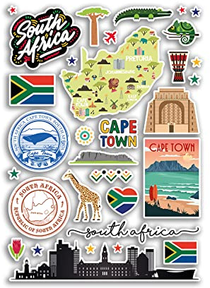 A4 Sticker Sheet South Africa Landmarks Vinyl Stickers - African City Map Airport Stamp Skyline Flag Travel Holiday Culture Aesthetic #79999