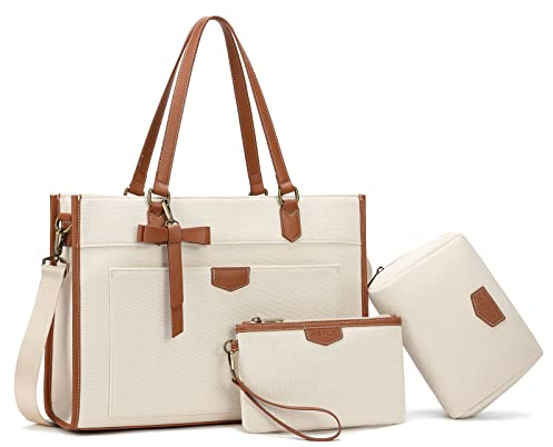 Keyli Lot de 3 sacs fourre-tout en toile pour femme de 39,6 cm, grande capacité, sac à main léger, Marron 3 pièces