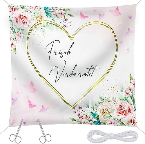 YIDOUJIN Hochzeitsherz zum Ausschneiden für das Brautpaar, Laken mit Herz Standesamt Überraschung, 200x180cm Perfekt Geeignet als Hochzeitsdeko und 2 Scheren - Hochzeitsherz ausschneiden
