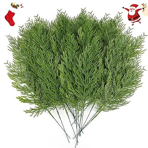 Hananona 40 Pcs Artificial Pine Sprigs Faux Greenery Stems Pine Picks Plastic Christmas Decor - DIY Holiday Accessories (40, Green)