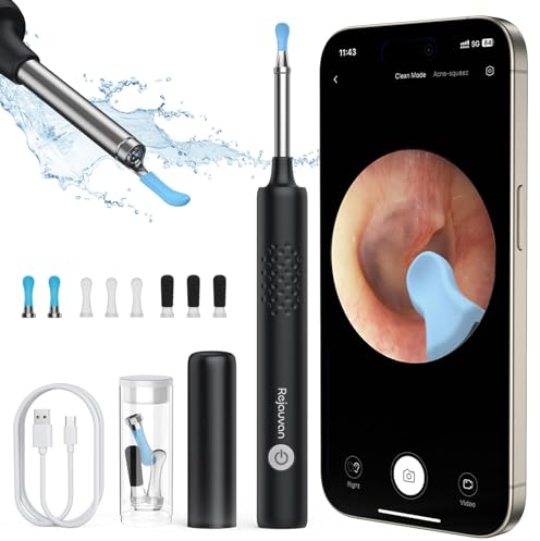 Otoscopio, 1080P 3.5mm HD Pulitore Orecchie, Pulizia Orecchie con 6 Luci LED, Pulisci Orecchie con Telecamera per iPhone iPad e Android(Nero)