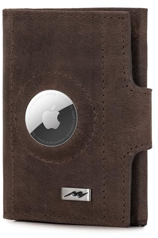 Marc Peter® Washingon Portefeuille fin en cuir – Portefeuille Airtag avec compartiment pour pièces de monnaie | Protection RFID petit mini portefeuille porte-cartes, marron, MINI MÜNZFACH MIT AIRTAG